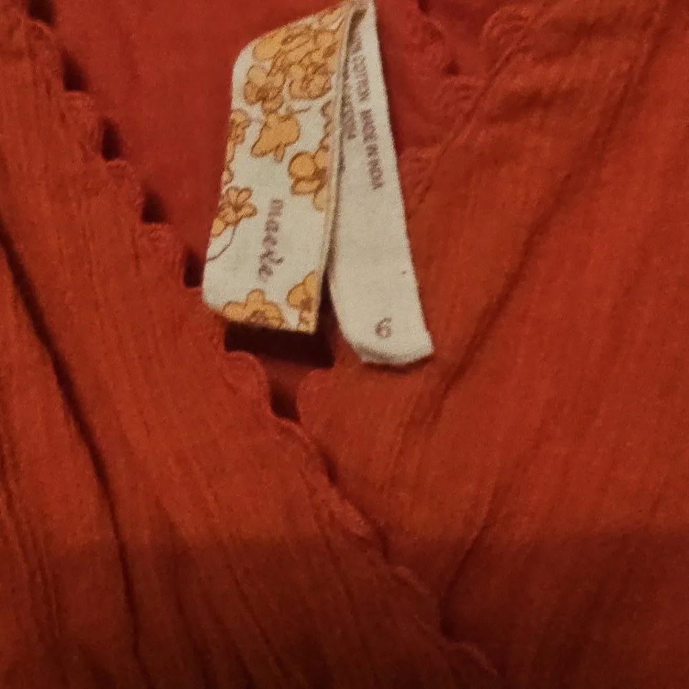 Maeve Anthropologie Red Smocked Waist Cotton Midi Dress Sz 6 Boho Cottagecore - Picture 5 of 9